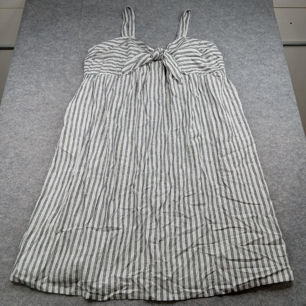 Who What Wear Dress Womens 1X Black White Stripe Linen Blend Tie Front Sundress